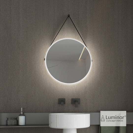 Luminor Hung Runder Badezimmerspiegel LED aus Kunststoff 45x45cm Schwarz