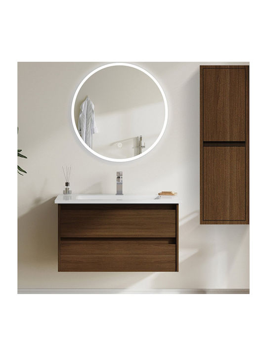 Martin Στρογγυλός Καθρέπτης Μπάνιου Led Αφής από Plywood 70x70cm Λευκός