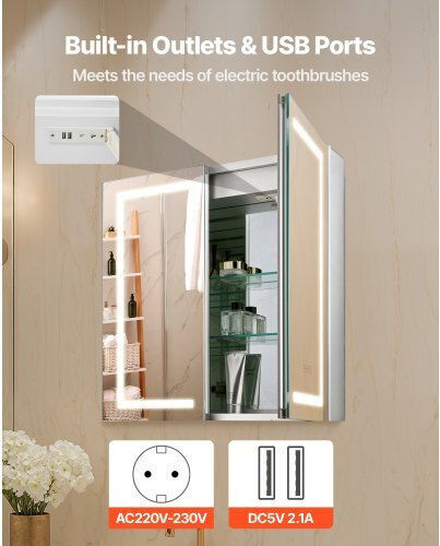Vevor Vevor LED-JXJJ6565C7X6FW001V2 Quadratischer Badezimmerspiegel mit Schrank 65x65cm Schwarzes