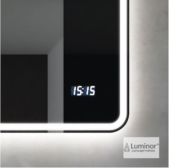 Luminor Огледало За Баня LED с Bluetooth от Метал 100x80см Черно