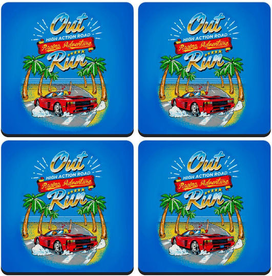 Koupakoupa Outrun Game Σουβέρ Ξύλινο Μπλε 4τμχ