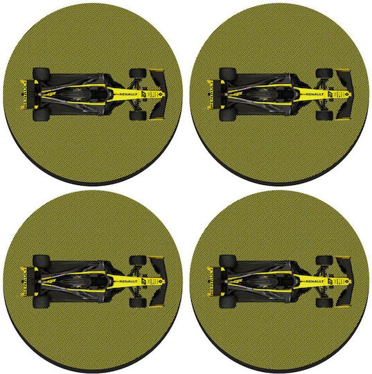 Koupakoupa Round Wooden Green Coasters Renault Formula 1 4pcs
