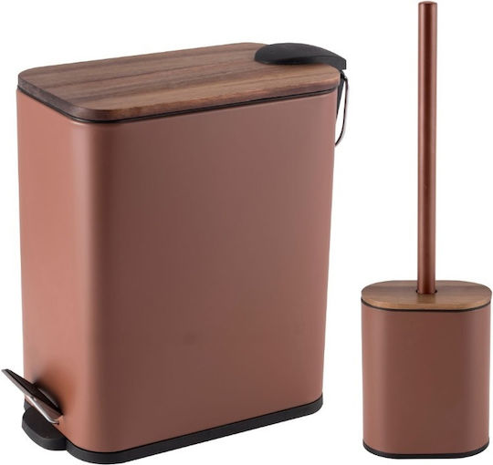 Eurocasa Metalic Set perie de toaletă și coș de gunoi pentru baie Închidere lentă 5lt Maro Eurocasa Metalic Set perie de toaletă și coș de gunoi pentru baie Închidere lentă 5lt Maro