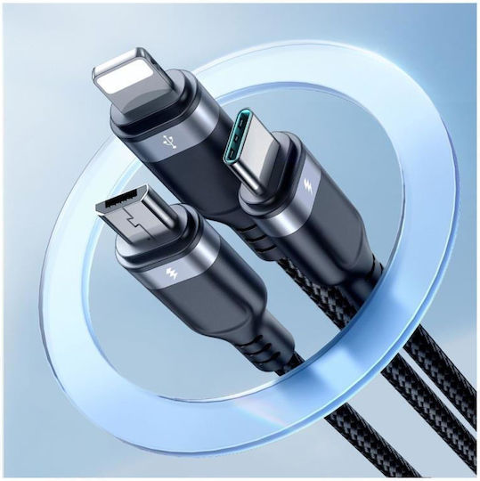 Usb A Braided USB to micro USB / Lightning Cable 3.5A Μαύρο 0.3m S-1T3018A18