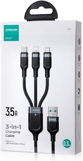 Usb A Braided USB to micro USB / Lightning Cable 3.5A Μαύρο 0.3m S-1T3018A18
