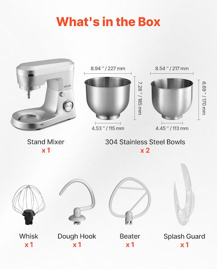 Vevor Stand Mixer 1500W with Stainless Mixing Bowl 7lt
