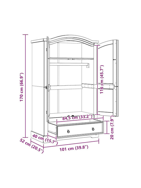 Doppeltür Kleiderschrank White 101x52x170cm