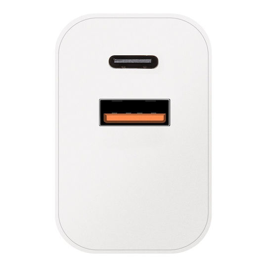 Obal:Me Charger Without Cable with USB-A Port and USB-C Port 20W Quick Charge 3.0 Whites (OM20WCA)