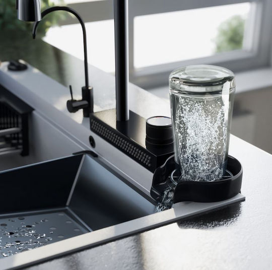 Sanitec Drop-In Spüle aus Verbundgranulat B79xT50cm Schwarz