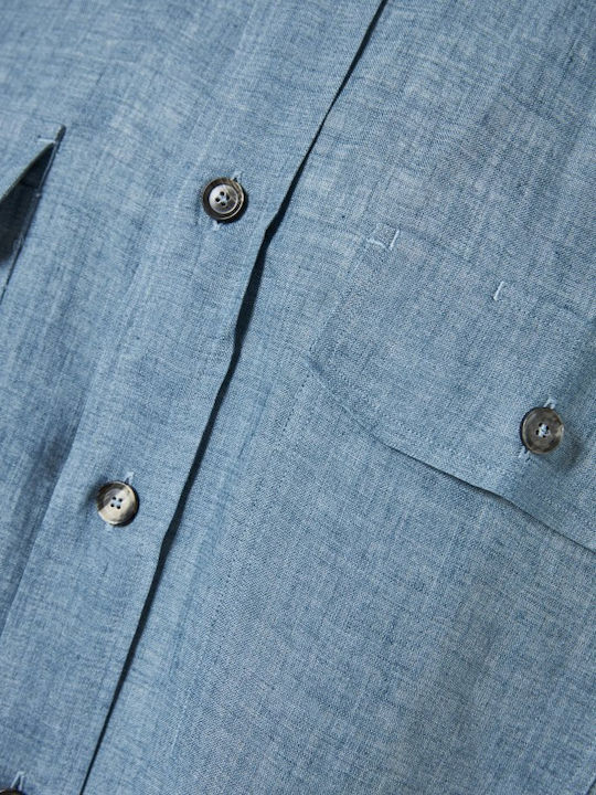 Long-sleeved Linen Shirt Blue