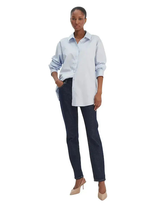 Langärmelig Damen Denim Hemd Blue