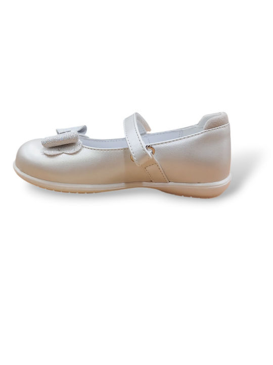 Kids Leather Ballerinas with Hoop & Loop Closure Silver