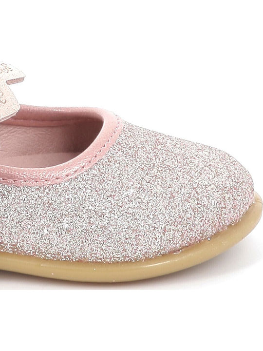 Kids Leather Ballerinas with Adjustable Metal Clasp Pink