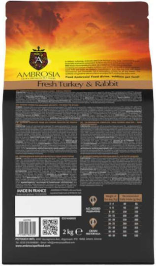 Ambrosia Fresh Turkey & Rabbit 2kg Dry Food Grain-Free for Adult Dogs with Turkey and Rabbit