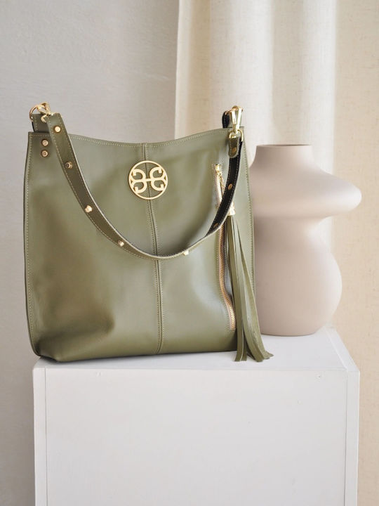 Chevie Δερμάτινη Γυναικεία Τσάντα Ώμου Olive Green