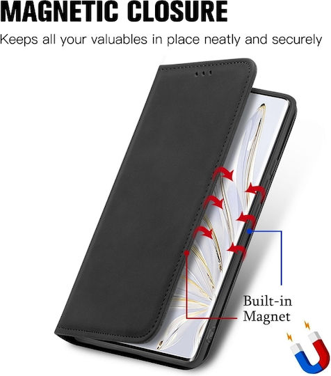 Μαγνητική Back Cover Δερμάτινο Μαύρο (Huawei Nova Y90)