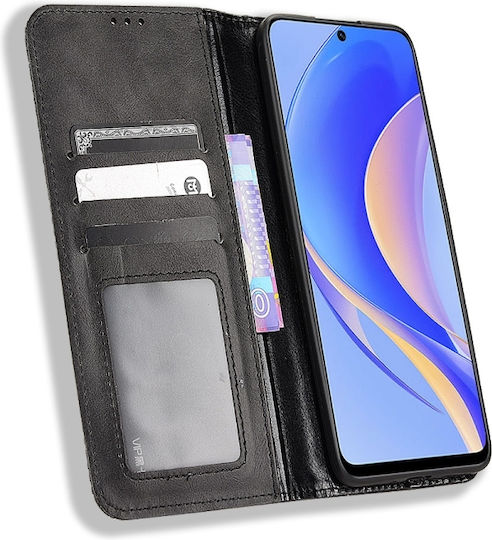 Magnetische Brieftasche Leder / Synthetisches Leder / Silikon Schwarz (Huawei Nova Y90)