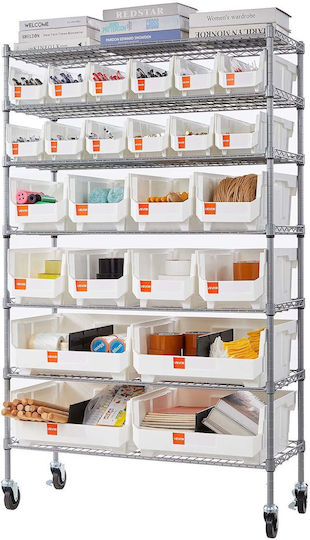 Vevor Storage Shelf 7 Levels 24 Containers Steel Shelf System Wheels Kydwlj1436568uzva001v0