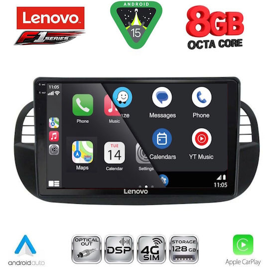 Lenovo Car Audio System for Fiat 500 2007-2015 (Bluetooth/USB/WiFi/GPS/Apple-Carplay/Android-Auto) with Touch Screen 9"