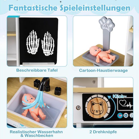Costway Wooden Playset Doctor's Office Medical Center Animal Scale Faucet Foldable Sink Tp10426wh