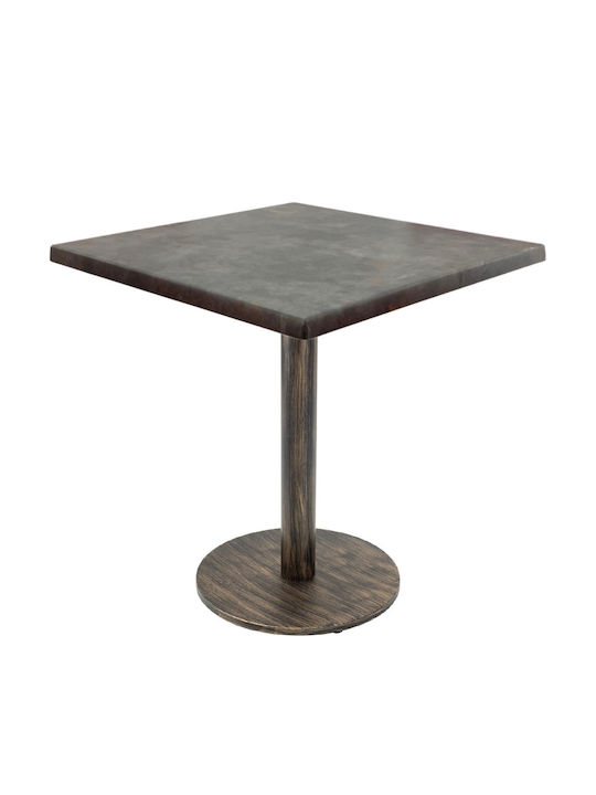 Masă Bar Pentru Spații Mici Exterioare Din Lemn Cu Ramă Metalică Stil Vintage Bronz Antic 80x80x74cm