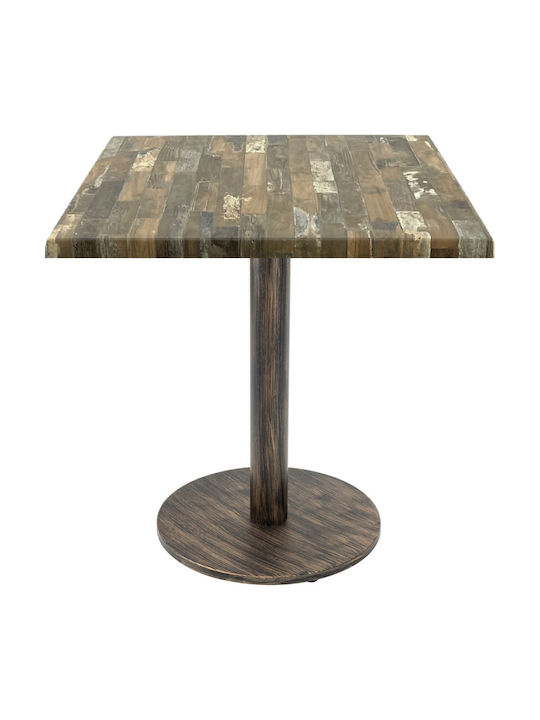 Masă Bar pentru Spații Mici Exterioare Din Lemn cu Ramă Metalică Vintage Bronz 70x70x74 cm
