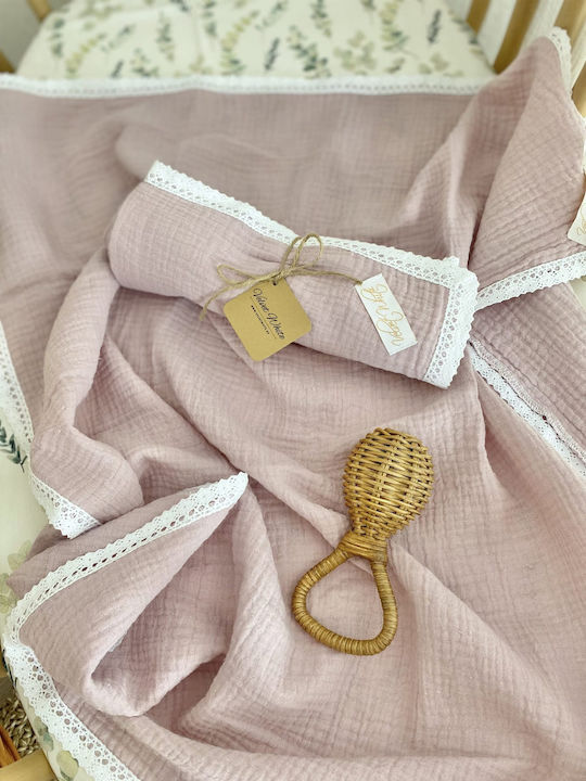 Velvet White Musselin-Kuscheldecke Rosa 65x65cm.