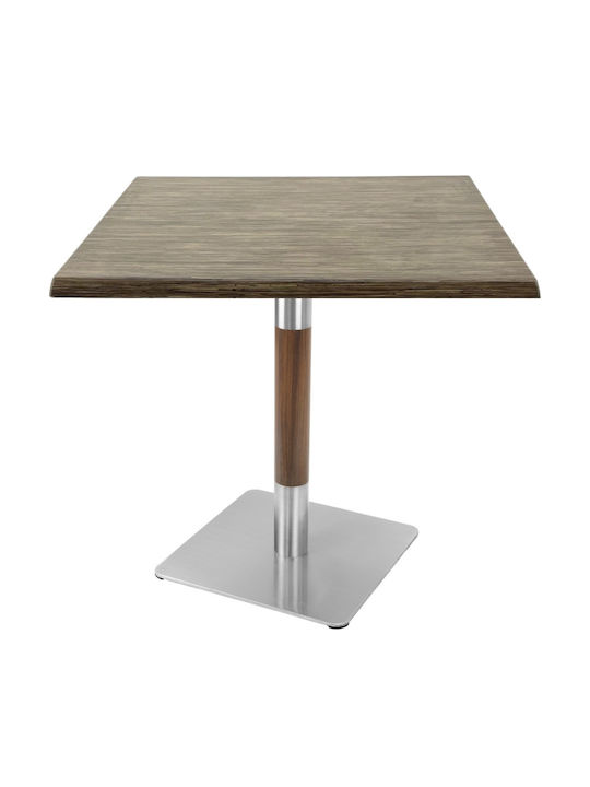 Masă Bar Pentru Spații Mici Exterioare Din Lemn Cu Ramă Metalică Argintie 80x80x74cm
