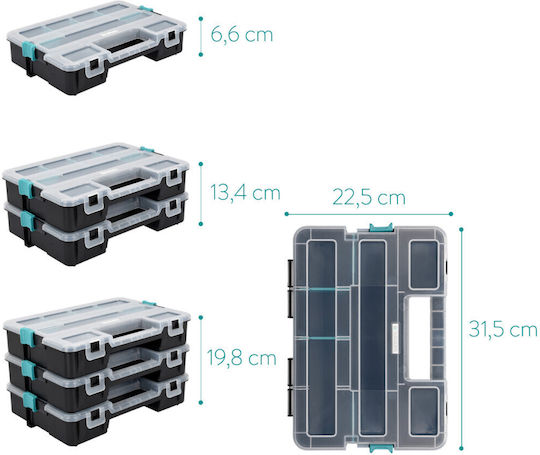 Set 3 Navaris Parts Organizers 31.5x22.5x6.6 Cm Adjustable Dividers Clips Black Plastic