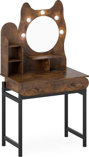 Costway Cat Shaped Vanity Mirror Lighting Drawers Brown 150 X 80 X 50 Cm Hu11190de-cf
