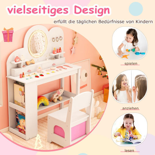Costway Princess Grooming Set Lighted Mirror & Stool 2 Drawers White Tp10446wh