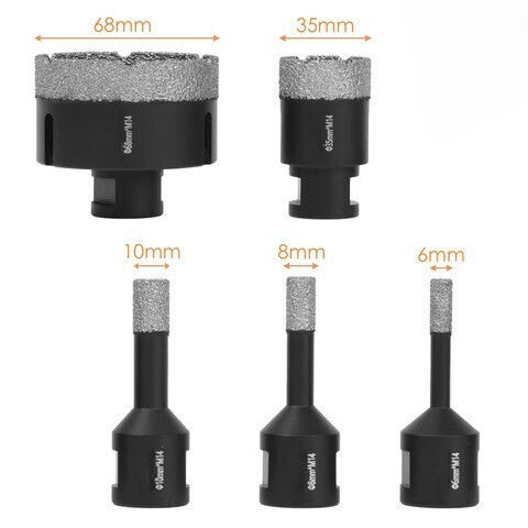 Set 5 Adaptoare Pentru Carote Diamantate Zola Dimensiuni Diferite 6 8 10 35 68 Mm M14 Oțel Mangan Mangan 13.000 Rpm Materiale Negre Dure