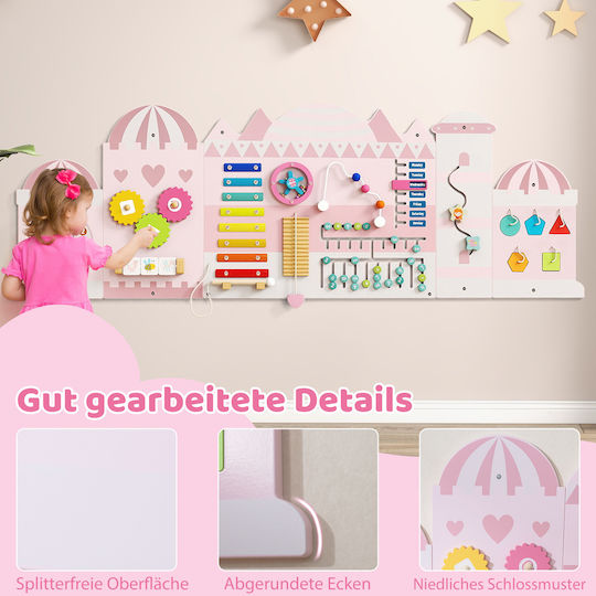 Costway Kids Activity Board 11-in-1 Montessori Wooden Educational & Early Development Toy Pink Tm10147pi