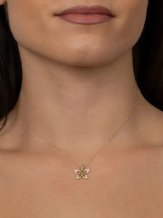 Halskette mit Design Schmetterling aus Gold 14K mit Zirkon