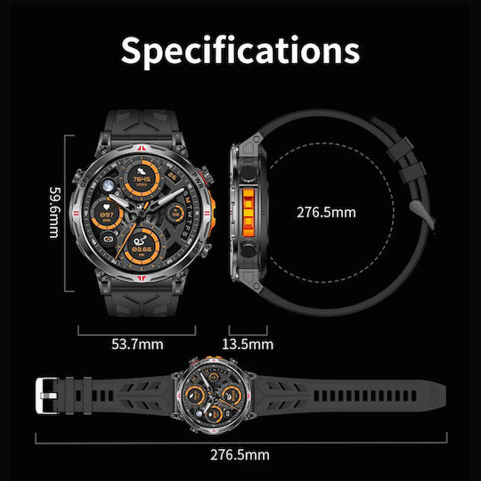 Microwear KC93 Smartwatch with Heart Rate Monitor (Black Silicone)