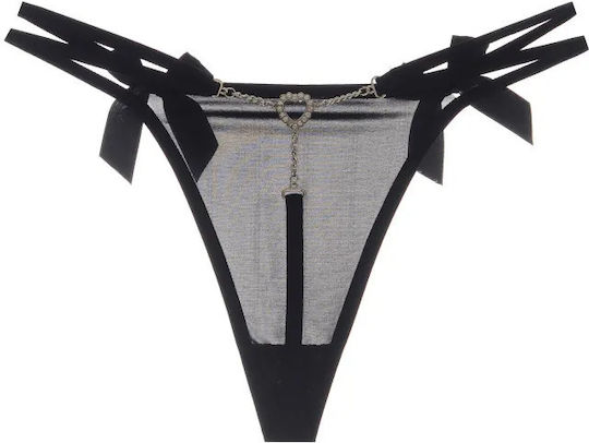 Women's Sexy Rhinestone Chain Heart String Panties Large
