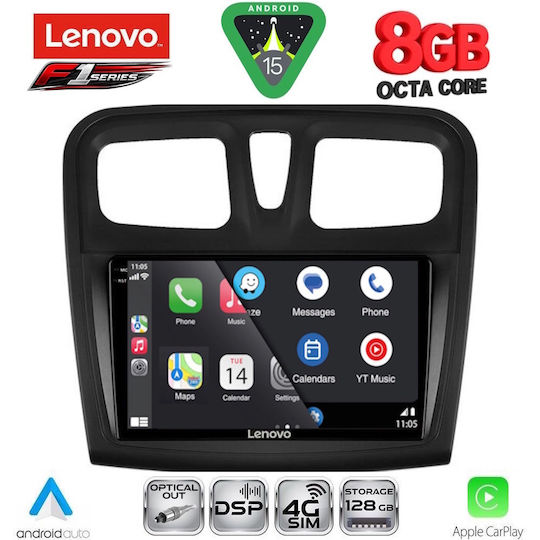 Lenovo Car Audio System for Dacia Logan / Sandero 2012-2019 (Bluetooth/USB/WiFi/GPS/Apple-Carplay/Android-Auto) with Touch Screen 9"