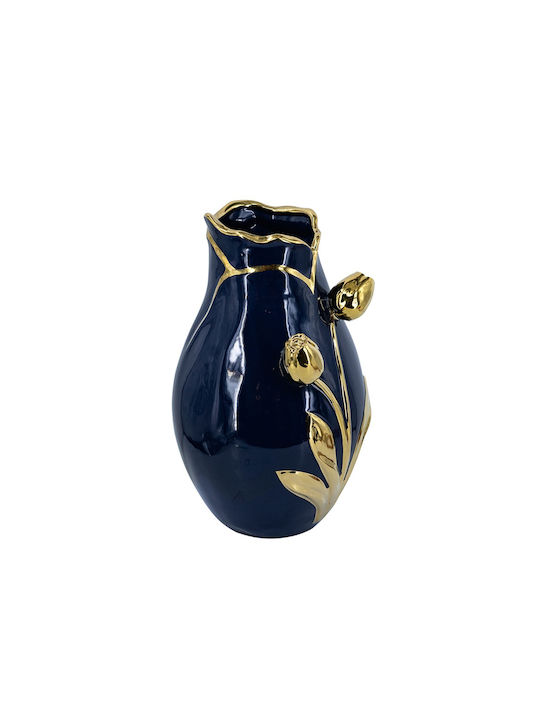 Artekko Decorative Vase Glazed Blue 20x20x34.5cm