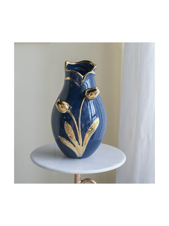 Artekko Decorative Vase Glazed Blue 20x20x34.5cm