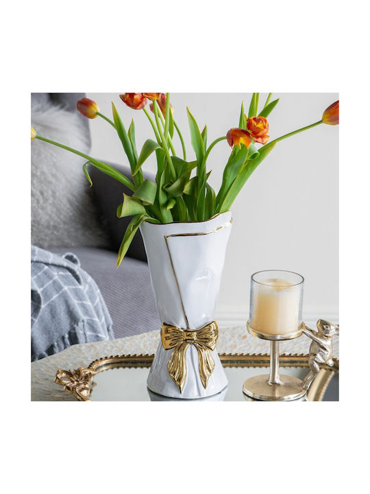 Artekko Decorative Vase Glazed White 15.5x15.5x30.7cm