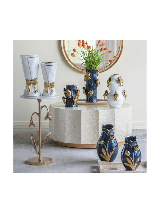 Artekko Decorative Vase Glazed Blue 20x20x34.5cm
