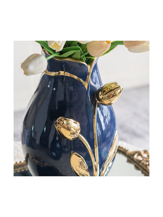 Artekko Decorative Vase Glazed Blue 19x19x28.5cm