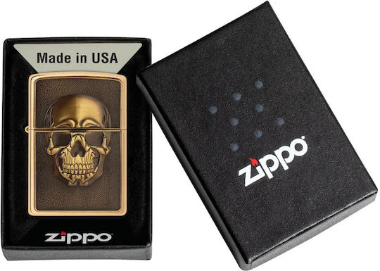 Zippo Skull Brushed Windproof Flame Lighter In Bronze Colour