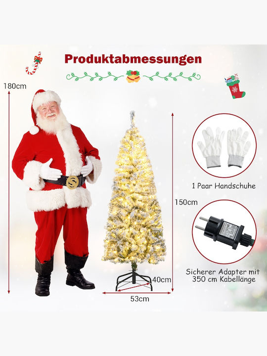 Weihnachtsbaum Schlank Beschneit 150cm mit LED-Beleuchtung Weiß