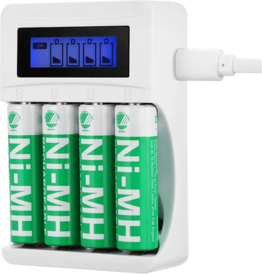 Deltaco C704a4-4xaa USB Charger 4 Batteries Ni-MH Size AA