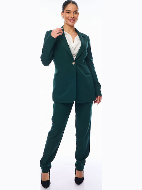 Femei Cypress Green Set cu Talie înaltă Pantaloni cu Croială Normală