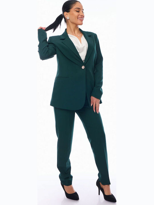 Femei Cypress Green Set cu Talie înaltă Pantaloni cu Croială Normală