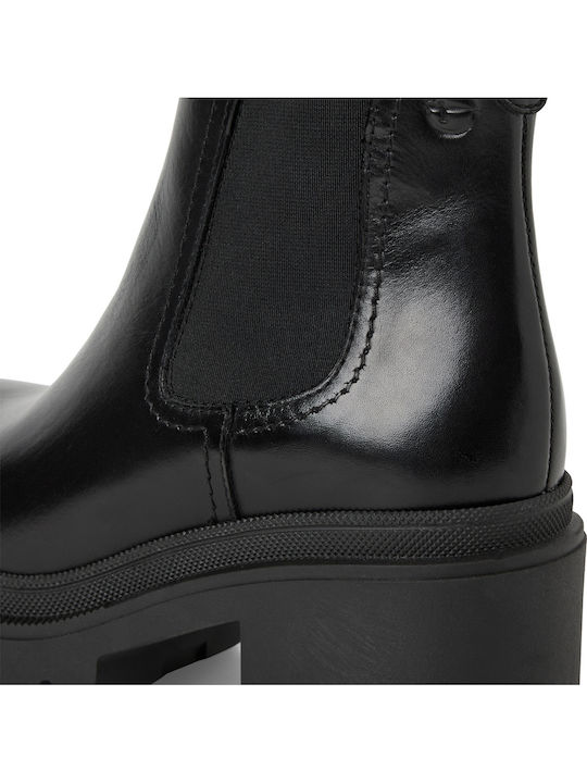 Leder Damen Chelsea Stiefeletten mit mittlerem Absatz Schwarz