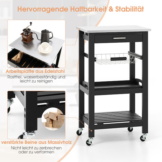 Costway Τρόλεϊ Κουζίνας Μεταλλικό Μαύρο 47x39x85cm Costway Τρόλεϊ Κουζίνας Μεταλλικό Μαύρο 47x39x85cm