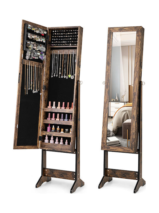 Costway Floor Mirror With Brown Wooden Frame